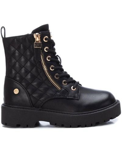 Xti Lace-up Quilted Boots By - Black