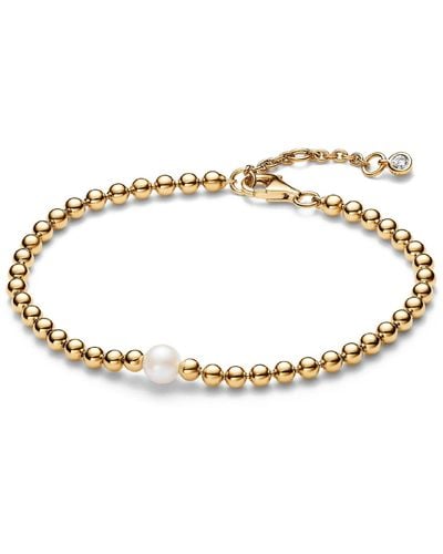 PANDORA 14k -plated Timeless Treated Freshwater Cultured Pearl Beads Bracelet - Metallic