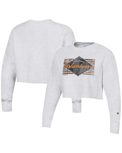 Champion Distressed Tennessee Volunteers Reverse Weave Cropped Pullover Sweatshirt - White