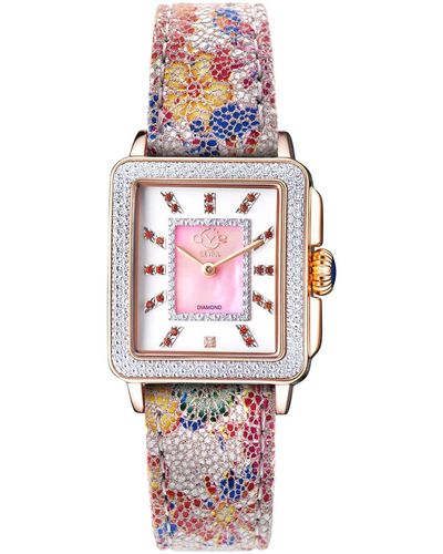 Gevril Padova Gemstone Floral Swiss Quartz Leather Watch 30mm - White