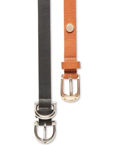 Steve Madden Black & Cognac Faux Leather 2 Piece Belt Set - White