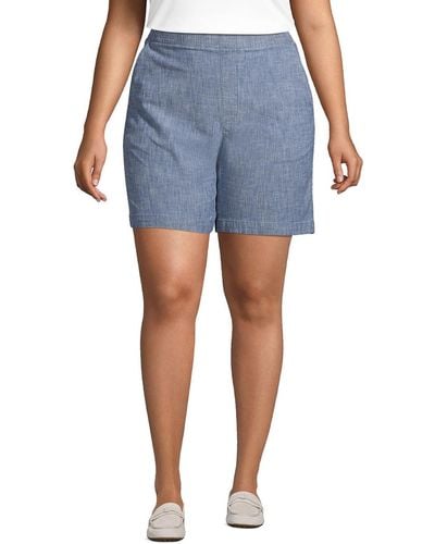 Lands' End Plus Size Mid Rise Elastic Waist Pull On 7" Chino Shorts - Blue