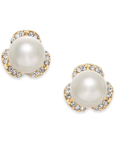 Charter Club Gold-tone Imitation Pearl & Pavé Stud Earrings - Metallic