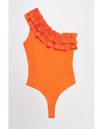 Endless Rose Ruffled Asymmetrical Bodysuit - Orange