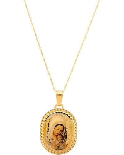 Italian Gold Polished Mary And Baby Jesus Medallion On 18" Chain - Metallic