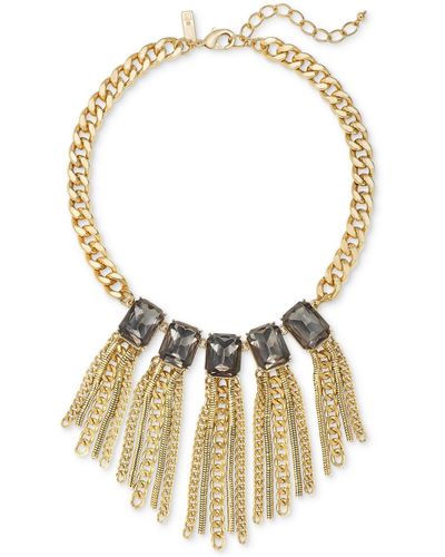 INC International Concepts Gold-tone Stone & Chain Tassel Statement Necklace - Metallic