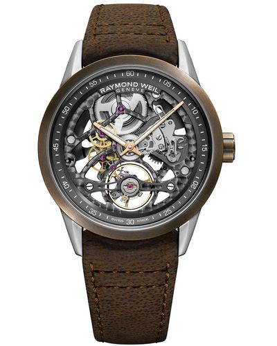 Raymond Weil Swiss Automatic Freelancer Brown Leather Strap Watch 42mm - Multicolor