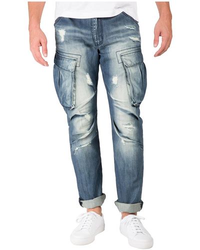 Level 7 Premium Jeans Slim Straight Intense Blast Distressed Cargo Pocket - Blue