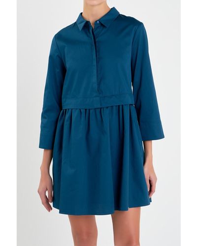 English Factory Shirt Mini Dress - Blue