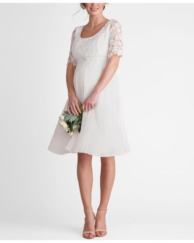 Seraphine Lace Top Pleated Maternity Nursing Dress - White