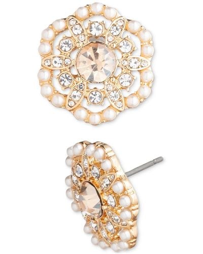 Marchesa Tone Pave & Imitation Pearl Flower Stud Earrings - Metallic