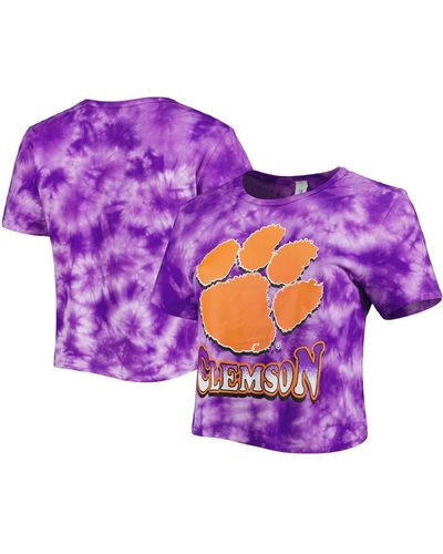 ZooZatZ Clemson Tigers Cloud-dye Cropped T-shirt - Purple