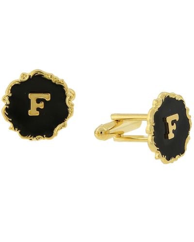 1928 Jewelry 14k Gold-plated Enamel Initial F Cufflinks - Black