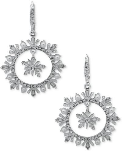 Anne Klein Silver-tone & Imitation Pearl Snowflake Orbital Drop Earrings - Metallic