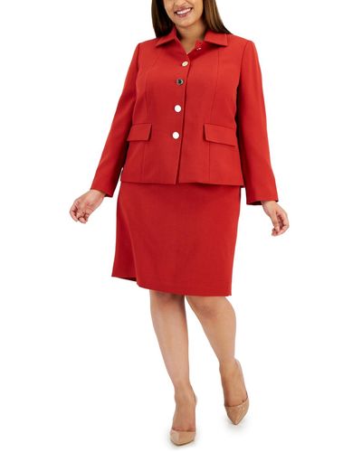 Le Suit Plus Size Crepe Wing-collar Jacket & Slim Skirt Suit - Red