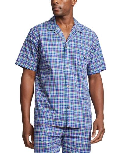 Polo Ralph Lauren Collared Plaid Sleep Shirt - Blue