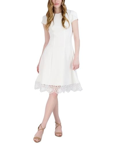 Donna Ricco Round-neck Sleeveless Fit & Flare Dress - White