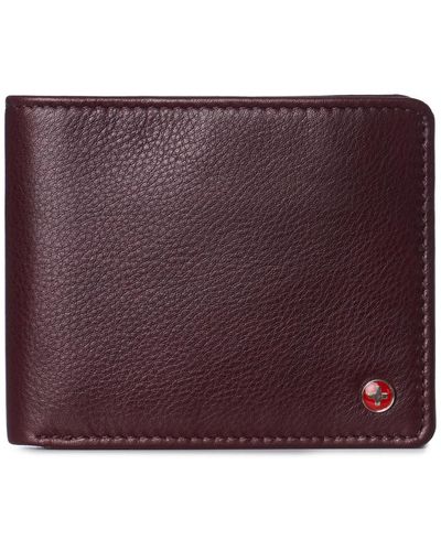 Alpine Swiss Leather Rfid Bifold Wallet 2 Id Windows Divided Bill Section - Purple