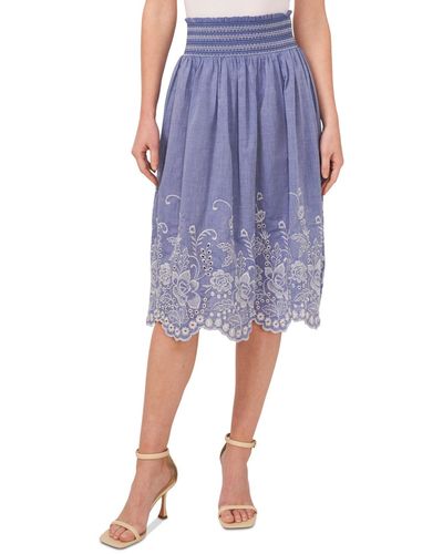 Cece Floral Embroidered Cotton Midi Skirt - Blue