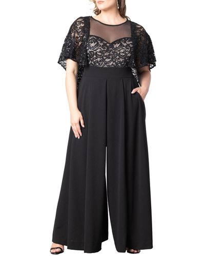 Kiyonna Plus Size Alluring Sequins Lace Formal Jumpsuit - Black