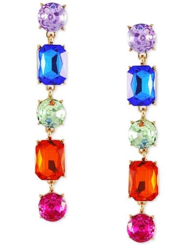 Guess Gold-tone Rainbow Mixed Crystal Linear Drop Earrings - White