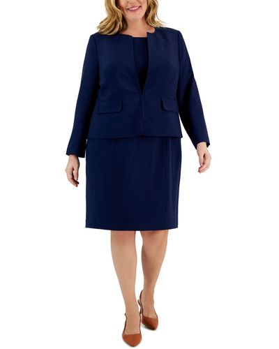 Le Suit Plus Size Cardigan Jacket & Sheath Dress - Blue