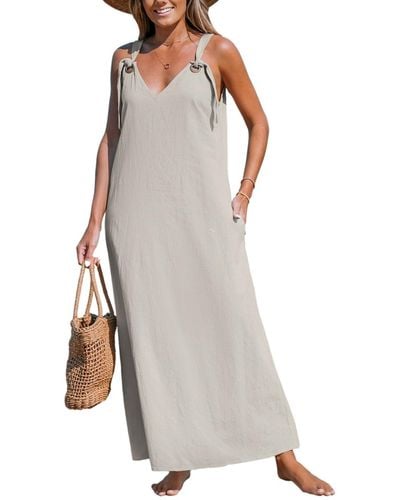 CUPSHE Linen Sleeveless Loose Fit Maxi Beach Dress - Gray