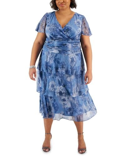 Sl Fashions Plus Size Tiered Glitter A-line Midi Dress - Blue