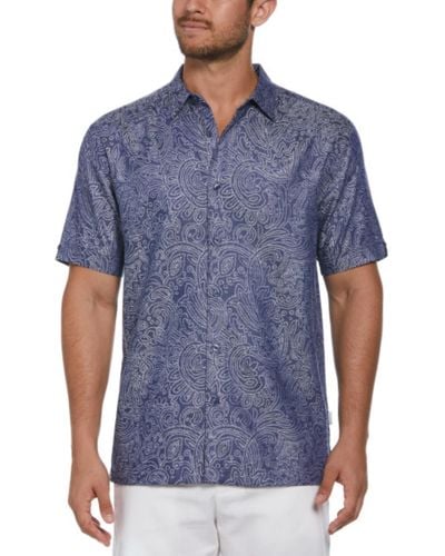 Cubavera Short Sleeve Jacquard Abstract Floral Paisley Print Shirt - Blue