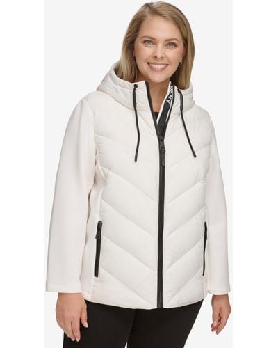 DKNY Plus Size Hooded Scuba Packable Puffer Coat - White