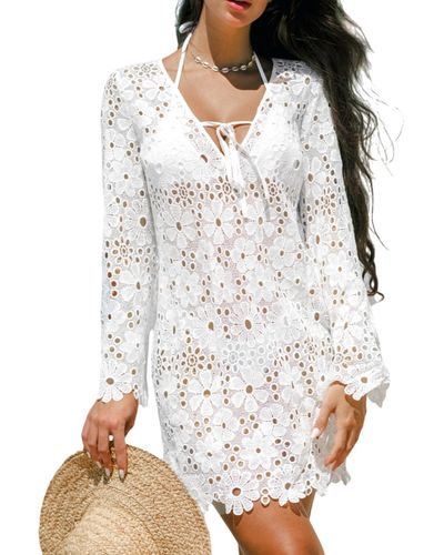 CUPSHE Tie Front Cover-up Beach Dress - White