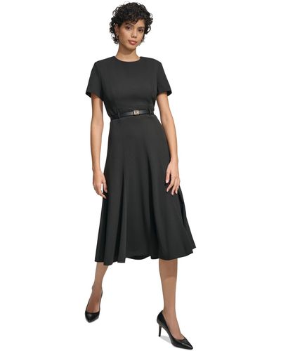 Calvin Klein Belted Fit & Flare Midi Dress - Black