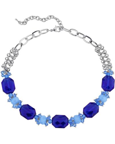 2028 Silver-tone Beaded Necklace - Blue