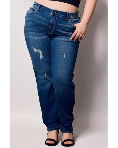 Slink Jeans Plus Size High Rise Boyfriend Jeans - Blue