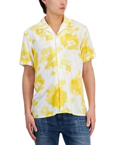 INC International Concepts Camp-collar Floral Shirt - Yellow