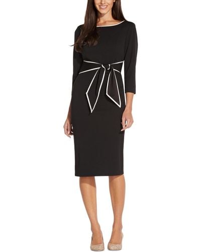 Adrianna Papell Tipped Tie-front 3/4-sleeve Dress - Black