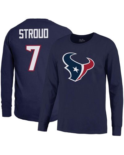 Majestic Threads C.j. Stroud Houston Texans Name And Number Long Sleeve T-shirt - Blue