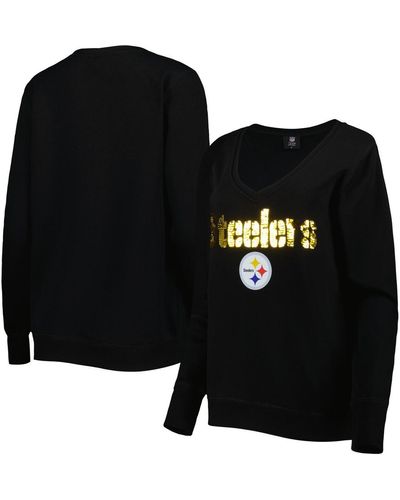 Cuce Pittsburgh Steelers Sequin Logo V-neck Pullover Sweatshirt - Black