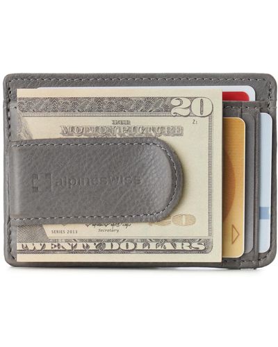 Alpine Swiss Rfid Money Clip Leather Minimalist Wallet Card Case Id Window - Metallic