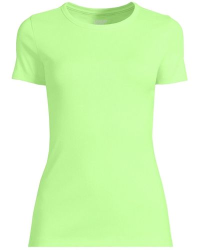 Lands' End Petite Cotton Rib Short Sleeve Crewneck T-shirt - Green
