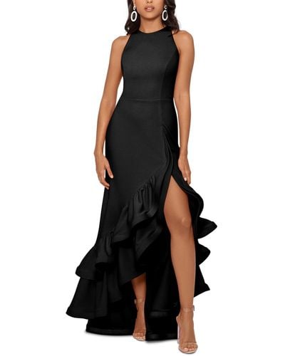 Betsy & Adam Petite Ruffled High-low Gown - Black