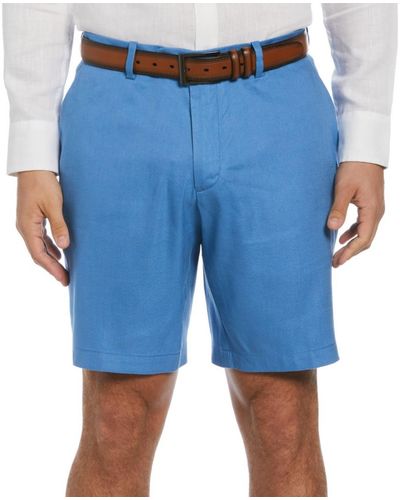 Cubavera Flat Front 9" Linen Blend Shorts - Blue