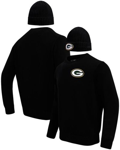 Pro Standard Green Bay Packers Crewneck Pullover Sweater And Cuffed Knit Hat Box Gift Set - Black