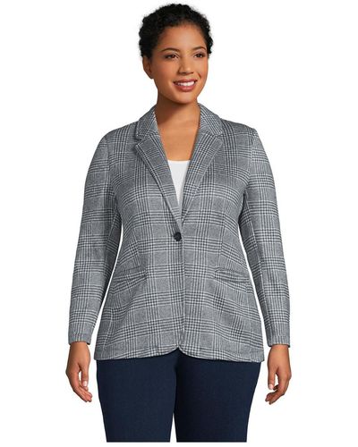 Lands' End Plus Size Sweater Fleece Blazer Jacket - Gray