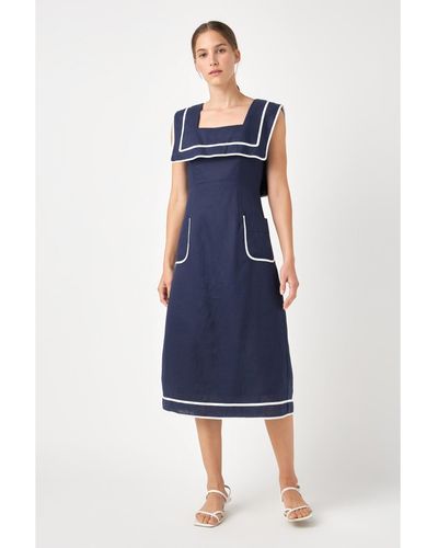 English Factory Square Neckline Midi Dress - Blue