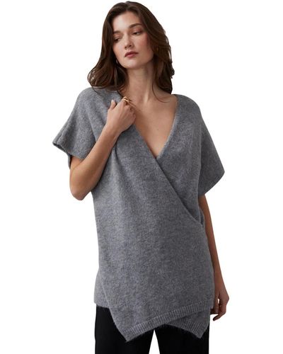 Crescent Julie Cross Over Tunic Sweater - Gray