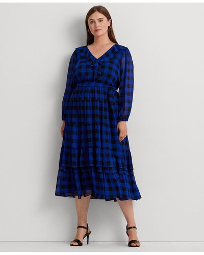 Lauren by Ralph Lauren Plus Size Buffalo Check A-line Dress - Blue