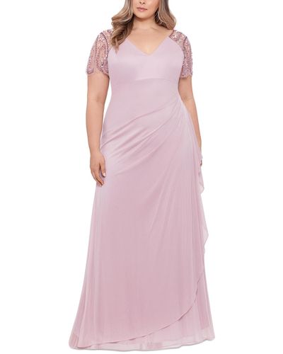 Xscape Plus Chiffon Embellished Evening Dress - Purple