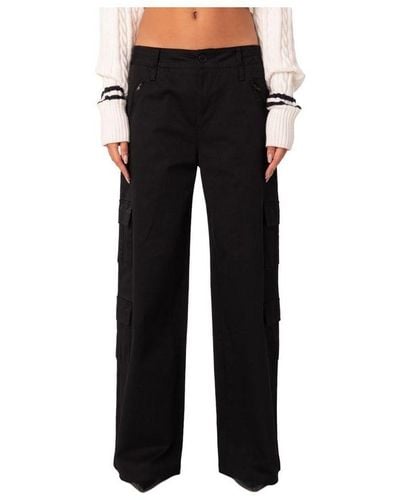 Black Low Rise Wide Leg With Pockets Cargo Trouser