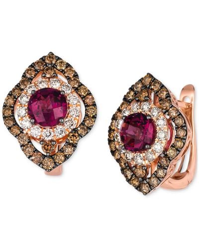 Le Vian ® Pomegranate Garnet (1-7/8 Ct. T.w.) & Diamond (1-1/2 Ct. T.w.) Leverback Earrings In 14k Rose Gold - Red